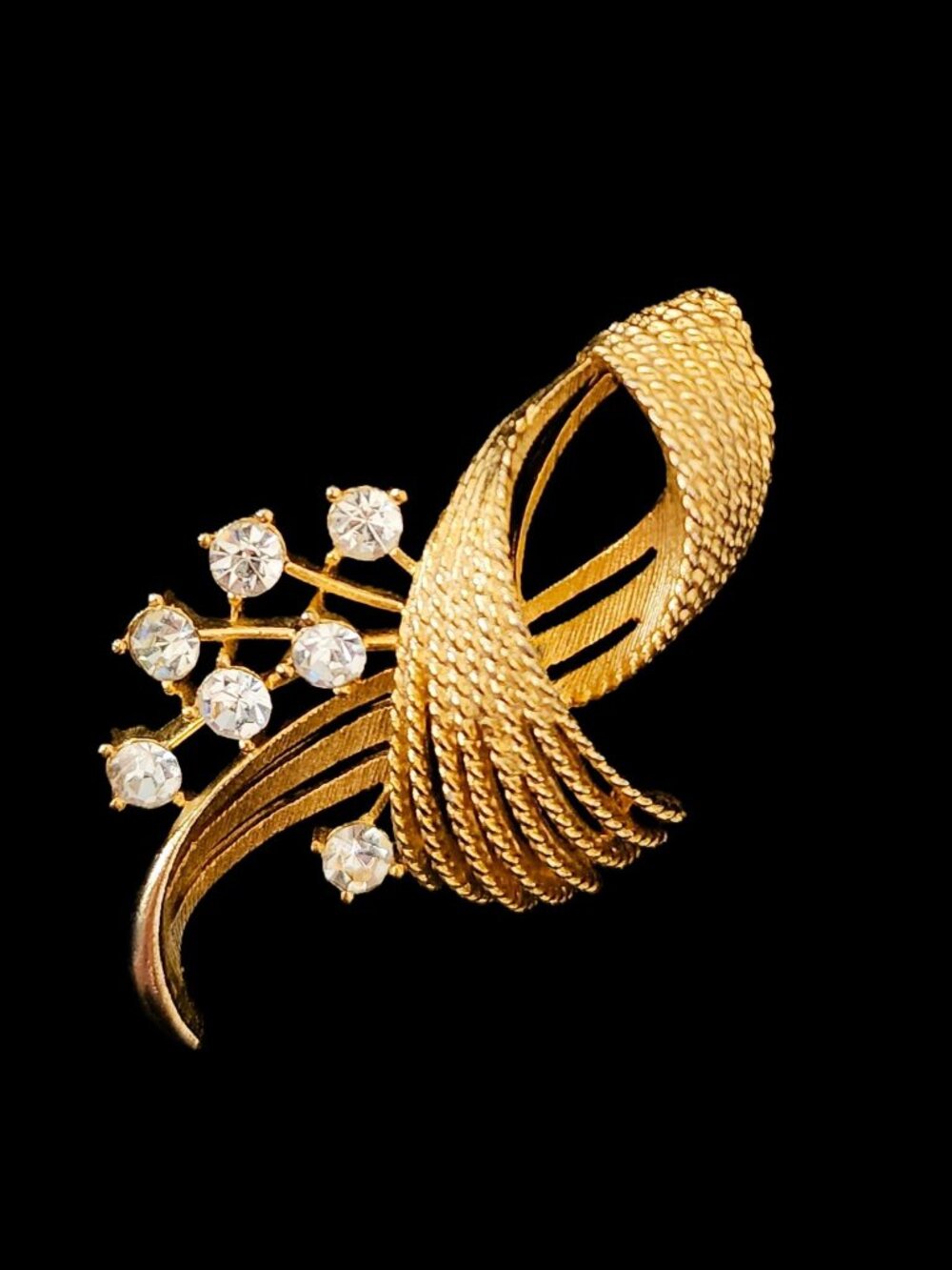 VTG Signed LISNER Gold Tone Rhinestone Spray Statement Brooch Pin 1960s 3"
